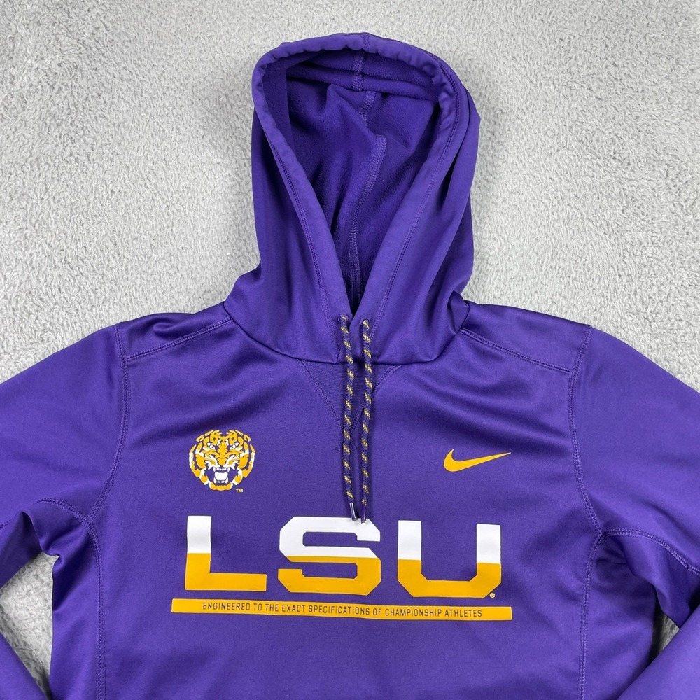 LSU Tigers Hoodie Mens Small Purple Nike Therma-FIT Sweatshirt Pullover